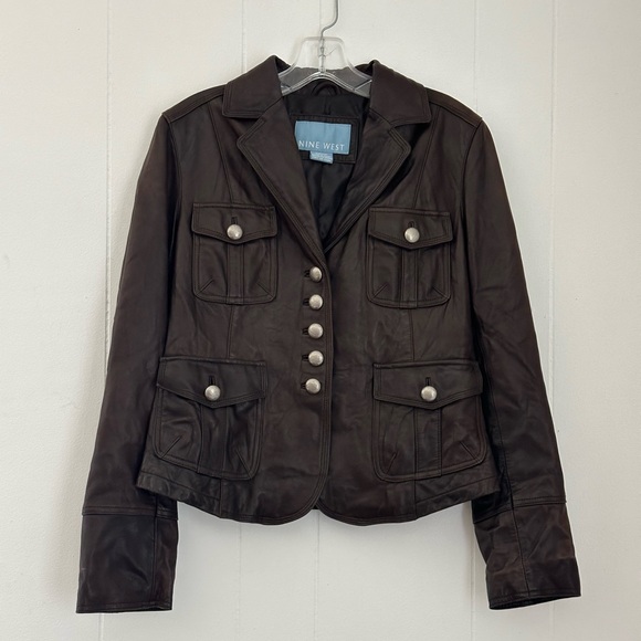 Nine West Brown Leather Jacket Size Small - Picture 1 of 11